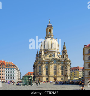 La célèbre église Frauenkirche sur la place Neumarkt à Dresde, Saxe, Allemagne, Europe. Banque D'Images