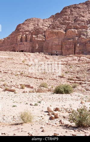 Panorama des tombeaux royaux à Petra, Jordanie Banque D'Images