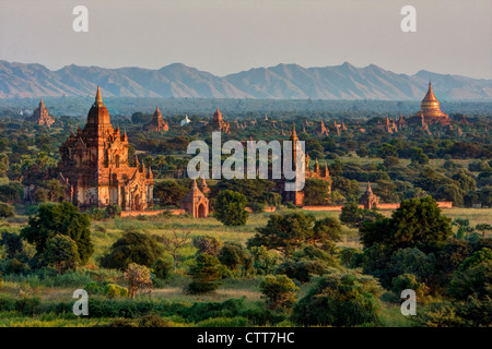 Le Myanmar, Birmanie, Bagan. Dans les temples du soleil tôt le matin. Banque D'Images
