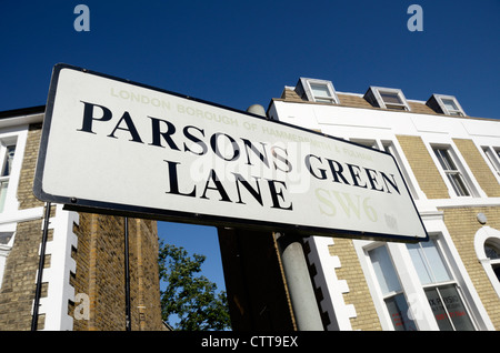 Parsons Green Lane SW6 street sign, Fulham, London, UK Banque D'Images