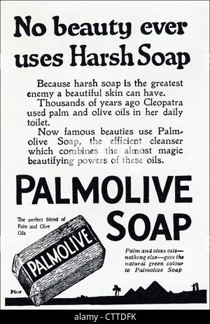 Vintage des années 1920 Publicité imprimée en anglais magazine advertising savon Palmolive Banque D'Images