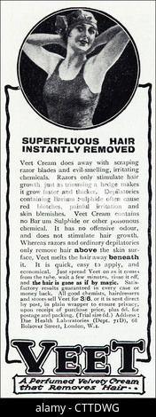 Vintage des années 1920 Publicité imprimée en anglais publicité magazines de consommation CRÈME VEET HAIR REMOVER Banque D'Images