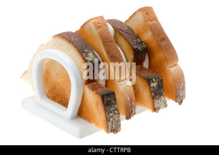 Tranches de pain grillé dans un rack blanc chine toast - studio photo avec un fond blanc Banque D'Images