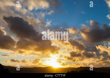 Coucher de soleil depuis la colline de Victoria, Wellington, Nouvelle-Zélande Banque D'Images