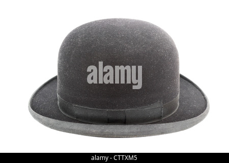 Vieux chapeau élégant noir sur fond blanc Banque D'Images
