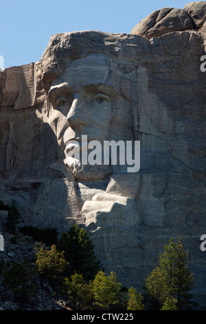 Vue détaillée de la sculpture d'Abraham Lincoln sur Mt. Rushmore, Monument National du Mont Rushmore, dans le Dakota du Sud, États-Unis d'Amérique Banque D'Images