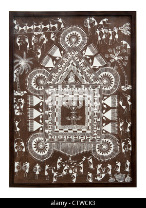 Tribal art peinture, feuille de palmier, qui se composent d'Talapatra gravures linéaires utilisés pour illustrer des histoires Banque D'Images