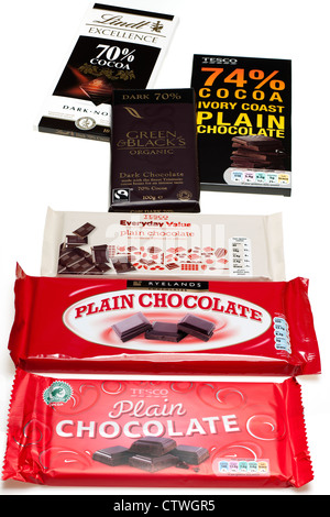 Bars de chocolat noir de différents décideurs Banque D'Images