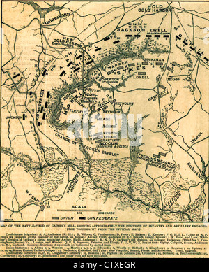 Carte de la bataille de gaines's Mill, VA montrant approximativement les positions d'artillerie et d'infanterie engagé. Juin 1862 Banque D'Images