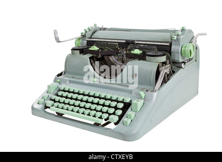 Vintage Green 1960 typewriter isolé avec chemin de détourage. Banque D'Images