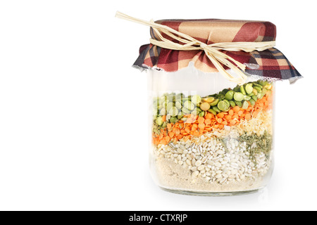 Soupe maison mélange dans un bocal en verre. Banque D'Images