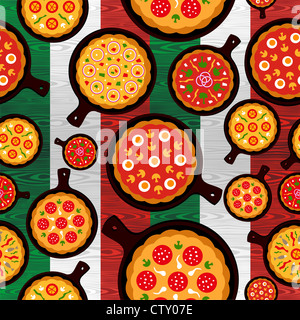 Drapeau Italien et des pizzas motif de fond Banque D'Images