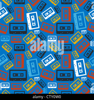 Cassette audio analogique vintage seamless pattern. Couches de fichier vectoriel pour une manipulation facile et coloris. Banque D'Images