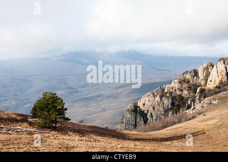 Vue sur le Sud de l'Demergji Chatyr-Dag, Crimea, Ukraine Banque D'Images