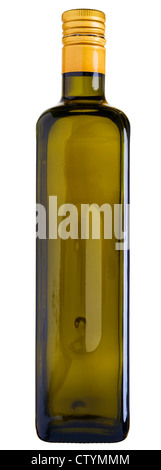 Gros plan d'une bouteille d'huile d'olive isolé sur blanc. - Cousu taille originale, Adobe RVB Banque D'Images