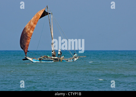 Outrigger bateau de pêche (ORU) dans l'Océan Indien, Negombo, Sri Lanka Banque D'Images