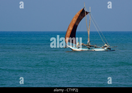 Outrigger bateau de pêche (ORU) dans l'Océan Indien, Negombo, Sri Lanka Banque D'Images