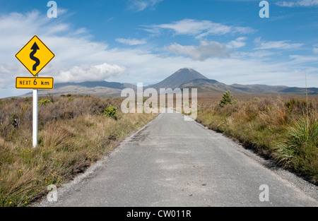 Le Parc National de Tongariro en Nouvelle-Zélande. Les sommets du Mont Ngauruhoe et le Mont Tongariro volcans actifs sur l'Île du Nord Banque D'Images