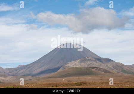 Le Parc National de Tongariro en Nouvelle-Zélande. Les sommets du Mont Ngauruhoe et le Mont Tongariro volcans actifs sur l'Île du Nord Banque D'Images