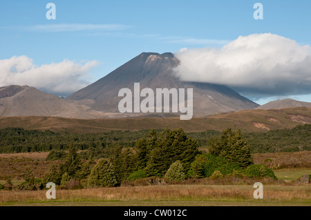 Le Parc National de Tongariro en Nouvelle-Zélande. Les sommets du Mont Ngauruhoe et le Mont Tongariro volcans actifs sur l'Île du Nord Banque D'Images