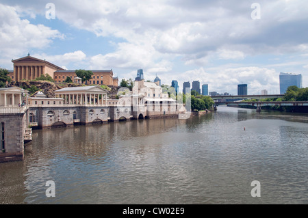 Panorama de la rivière Schuylkill , Fairmount Water Works et Art Museum, Philadelphie, Pennsylvanie, USA Banque D'Images
