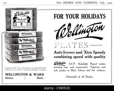 1920 'Homes & Gardens' magazine advertisement for 'Plaques' Wellington produits photographiques - UK. Banque D'Images