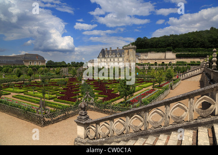 Chateau de Villandry, Loire, France. La fin de la renaissance chateau est le plus célèbre pour ses jardins restaurés. Banque D'Images
