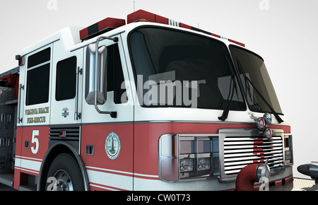 Camion à incendie isolé sur fond blanc Banque D'Images