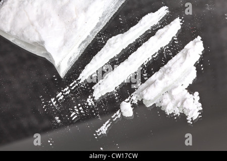 Poudre de cocaïne en lignes , closeup Banque D'Images