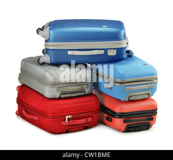 Assurance comprenant des valises polycarbonate isolated on white Banque D'Images