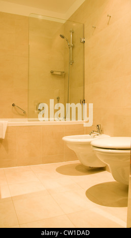 Salle de bains moderne avec toilettes et bidet luxury hotel Budapest Hongrie Banque D'Images