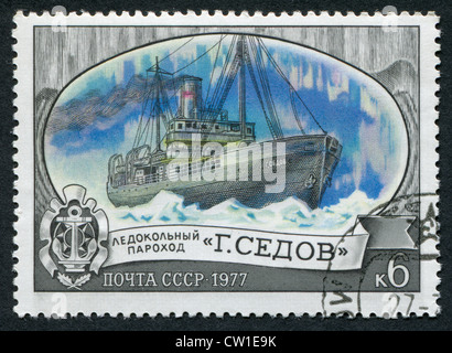 Urss - circa 1977 : timbres-poste imprimés dans l'URSS, montre le brise-glace russe «G. Sedov', vers 1977 Banque D'Images