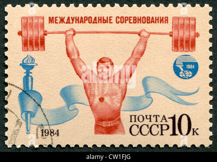 Urss - circa 1984 : timbres-poste imprimés dans l'URSS, représente un homme d'haltères de levage, vers 1984 Banque D'Images