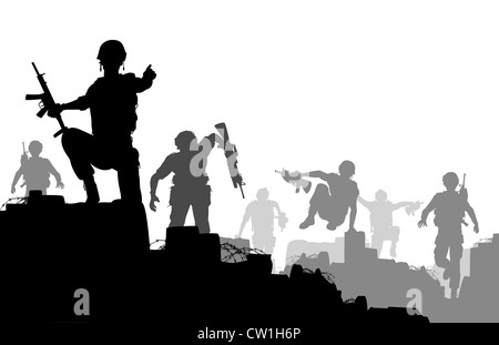 L'Illustre silhouettes de soldats armés avant de charge Banque D'Images