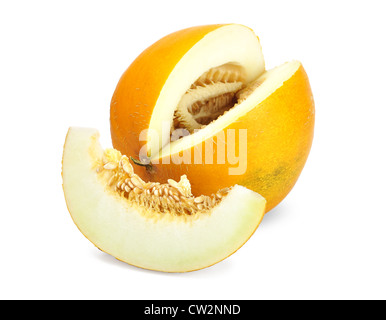 Melon mûr avec slice isolated on white Banque D'Images