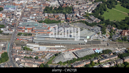 Vue aérienne de la gare de Preston dans le Lancashire Banque D'Images