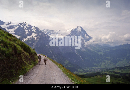 La Suisse. La marche de la première à la Grosse Scheidegg regardant vers la face nord de l'Eiger et le massif de la Jungfrau Banque D'Images