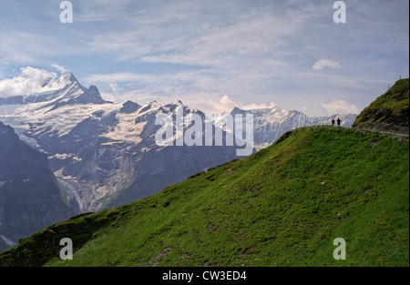 La Suisse. La marche de la première à la Grosse Scheidegg regardant vers la face nord de l'Eiger et le massif de la Jungfrau Banque D'Images