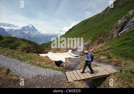 La Suisse. La marche de la première à la Grosse Scheidegg regardant vers la face nord de l'Eiger et le massif de la Jungfrau Banque D'Images