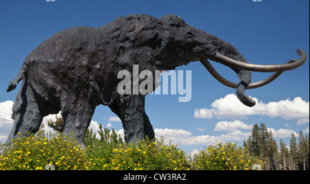 Sculpture de mammouth laineux par Douglas Van Howd au Mammoth Mountain Ski Area et Adventure Centre à Mammoth Lakes, en Californie Banque D'Images