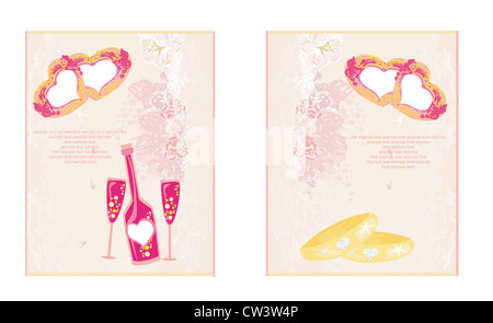 Bannières de mariage avec champagne et sonneries. vector illustration Banque D'Images