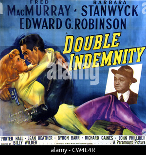 Poster double indemnité pour 1944 Paramount film avec Barbara Stanwyck et Fred MacMurray Banque D'Images