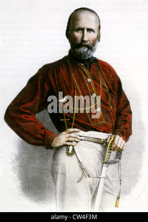 GIUSEPPE GARIBALDI (1807-1882) général et homme politique italien. Une gravure de 1861 montrant sa chemise rouge signature Banque D'Images