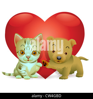 Les chiots et chatons avec spirit of love Banque D'Images