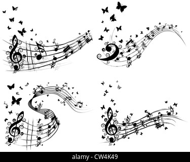 Ensemble de connaissances musicales avec papillon. Vector illustration. Banque D'Images