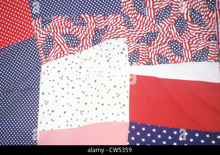 Close-up de red, white and blue quilt à thème, Cayucos, CA Banque D'Images