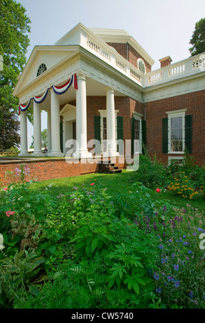 Avant de Thomas Jefferson's Monticello, dans la région de Charlottesville, Virginie Banque D'Images