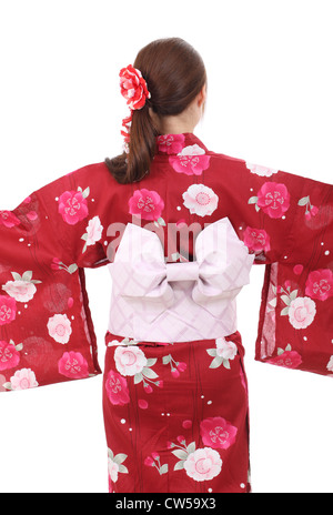 Jeune femme asiatique en kimono de vêtements, vue arrière Banque D'Images