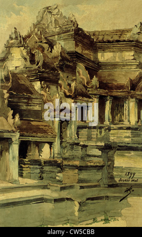 Courmaille, Angkor, aquarelle Banque D'Images