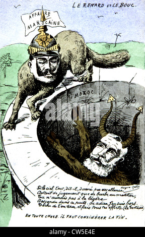 Carte postale satirique sur la colonisation au cours de la Conférence sur les attentes Algesiras allemand sur le Maroc Emile Loubet empereur allemand Banque D'Images